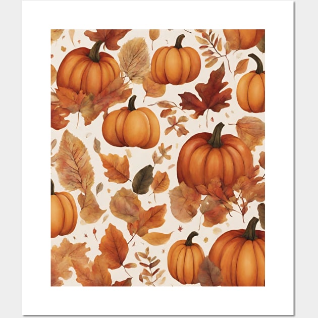 Fall Pattern Pumpkins and Leaves Wall Art by stressless